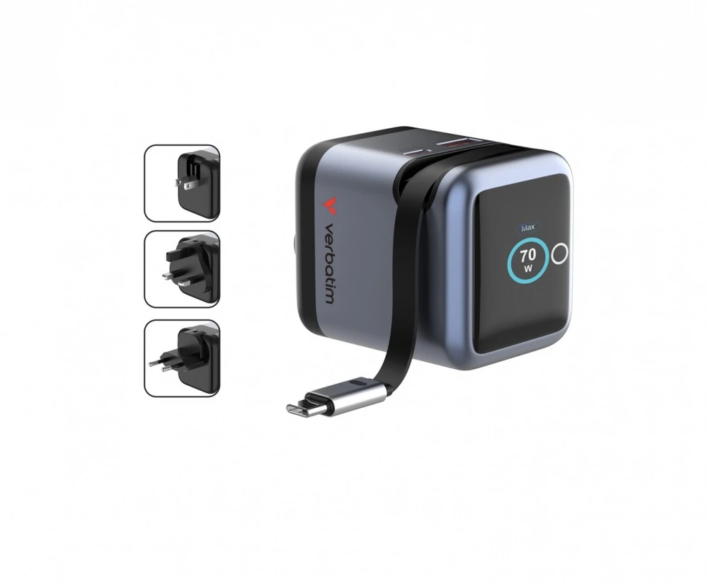 Verbatim Įkroviklis smart mini gan 70w wysuwany kabelis usb-c eu, uk, usa