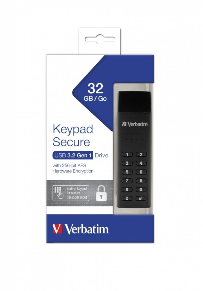 Išorinis diskas Verbatim klaviatūra Secure USB 3.2 Gen 1 32GB juodos spalvos 49427