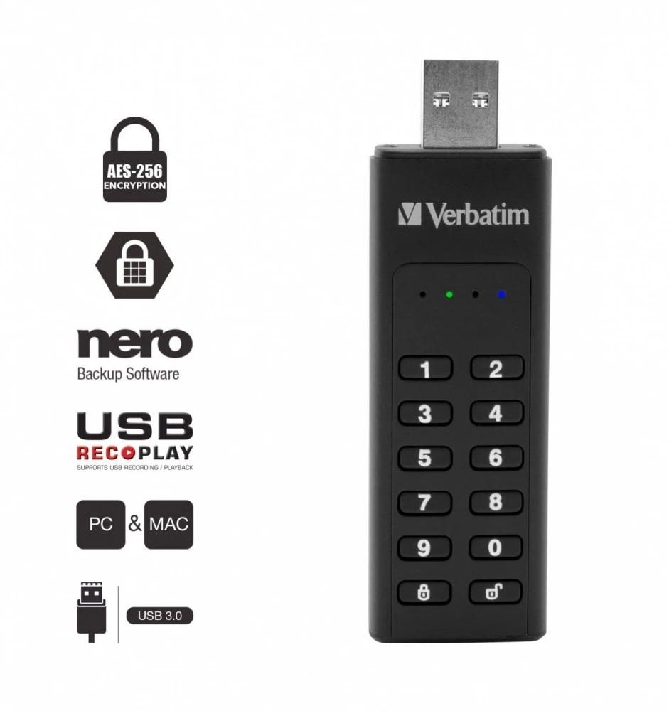 Išorinis diskas Verbatim klaviatūra Saugus USB 3.2 Gen 1 64 GB kiekvienas 49428