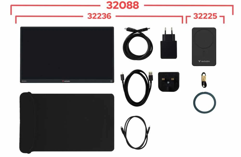 Nešiojamas jutiklinis monitorius Verbatim LIGHT 14" FHD su išorine baterija 5000mAh, juodas 32088