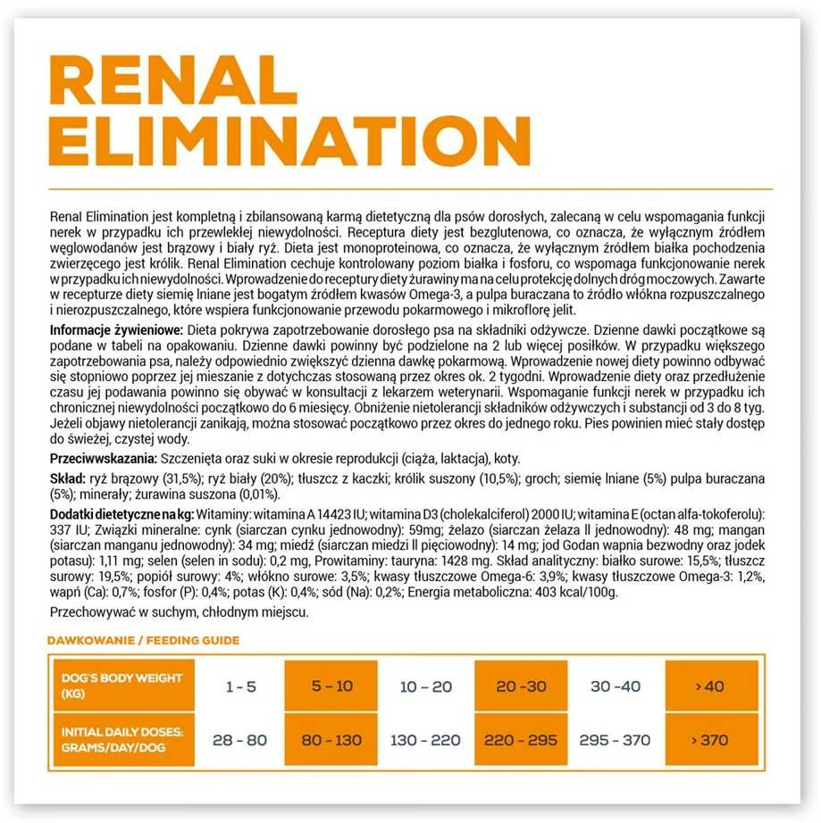 VET EXPERT Veterinary Diet Renal Elimination Dog - sausas šunų ėdalas - 2kg