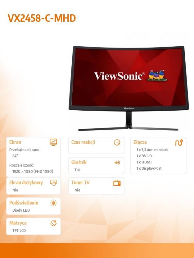 Monitorius VIEWSONIC VX2458-c-mhd (24", TFT, FullHD 1920x1080, DisplayPort, HDMI, juodos spalvos)