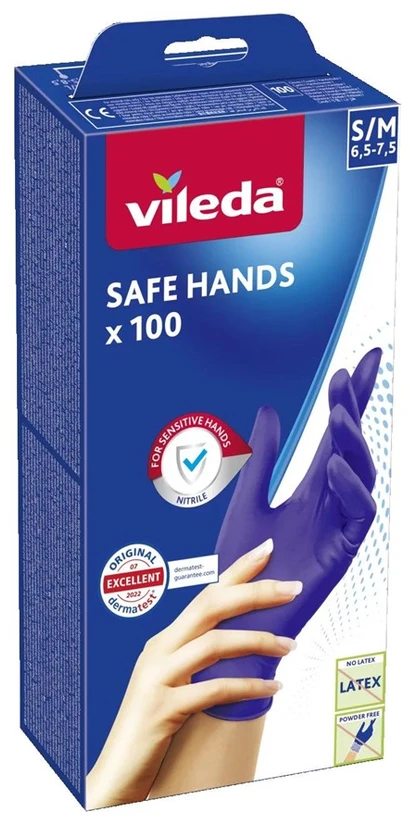 VILEDA Safe Hands – nitrile pirštinės S/M 100 pcs