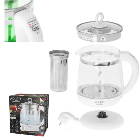 Adler | Virdulys | AD 1299 | Electric | 2200 W | 1.5 L | Glass | 360° rotational base | Juodas