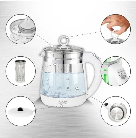 Adler | Virdulys | AD 1299 | Electric | 2200 W | 1.5 L | Glass | 360° rotational base | Juodas
