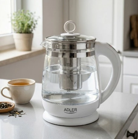 Adler | Virdulys | AD 1299 | Electric | 2200 W | 1.5 L | Glass | 360° rotational base | Juodas