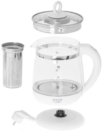 Adler | Virdulys | AD 1299 | Electric | 2200 W | 1.5 L | Glass | 360° rotational base | Juodas