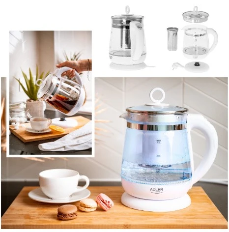 Adler | Virdulys | AD 1299 | Electric | 2200 W | 1.5 L | Glass | 360° rotational base | Juodas
