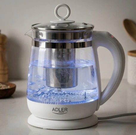 Adler | Virdulys | AD 1299 | Electric | 2200 W | 1.5 L | Glass | 360° rotational base | Juodas