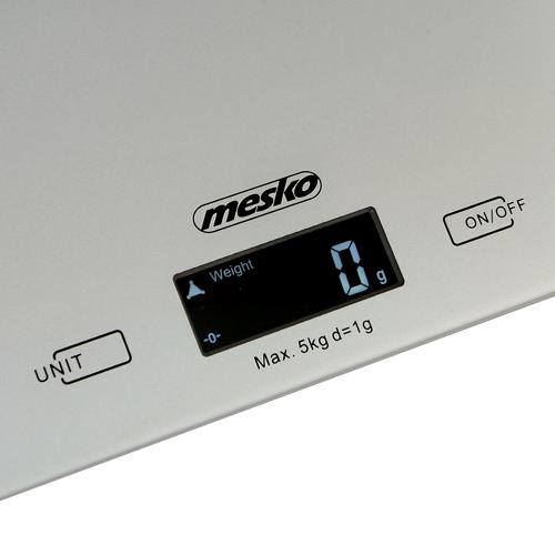 Virtuvinės svarstyklės Mesko | Virtuvės svarstyklės | MS 3145 | Maksimalus svoris (talpa) 5kg | Graduacija 1 g | Ekrano tipo LCD | Sidabrinis