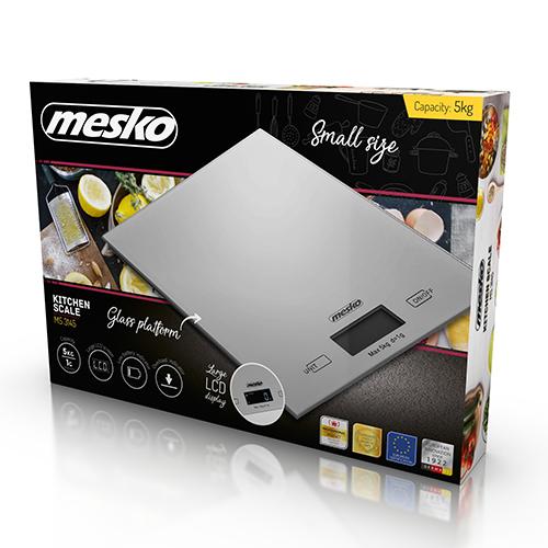 Virtuvinės svarstyklės Mesko | Virtuvės svarstyklės | MS 3145 | Maksimalus svoris (talpa) 5kg | Graduacija 1 g | Ekrano tipo LCD | Sidabrinis