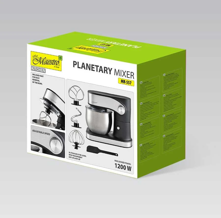 Feel-Maestro MR-557 planetarinis maišytuvas su 3 l dubeniu, 1200 W Juodas