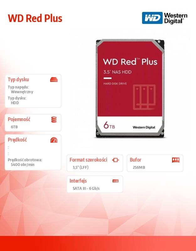 Sandisk WD Raudona Plus 6TB SATA 6Gb/s 3.5 colio 258MB cache vidinis HDD diskas, urmu