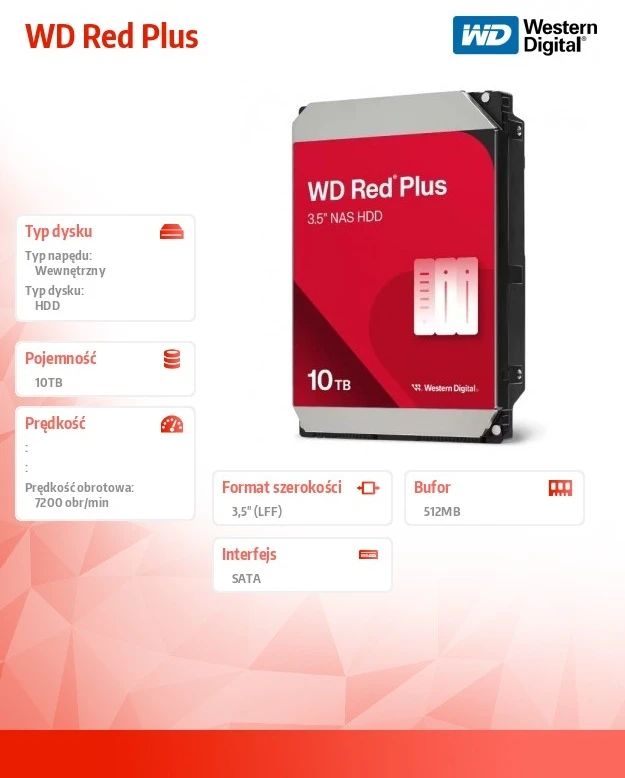 Sandisk „Western Digital Raudona WD100EFGX“ vidinis kietasis diskas, 3,5 colio, 10 TB, Serial ATA III