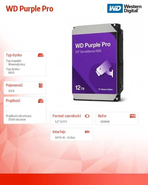 Kietasis diskas - Western Digital Violetinė Pro WD122PURP 12TB 7200RPM 512MB SATA III