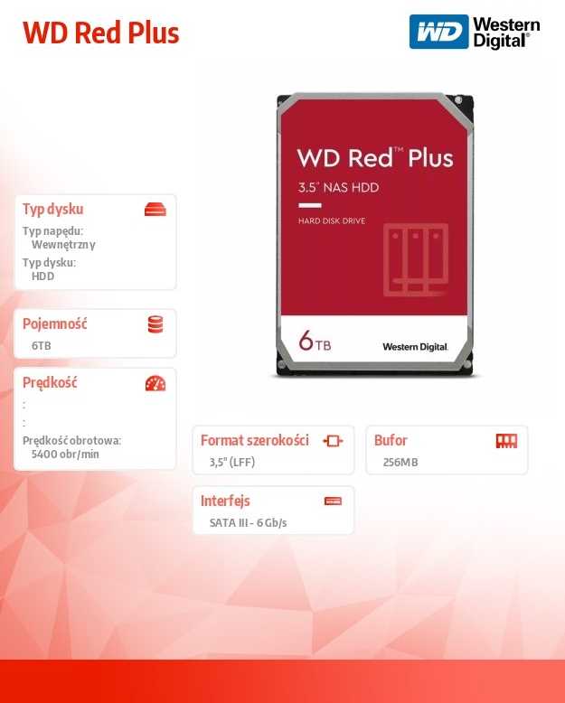 Sandisk HDD wd red plus wd60efpx (6 tb; 3,5"; 256 mb; 5400 aps./min.)