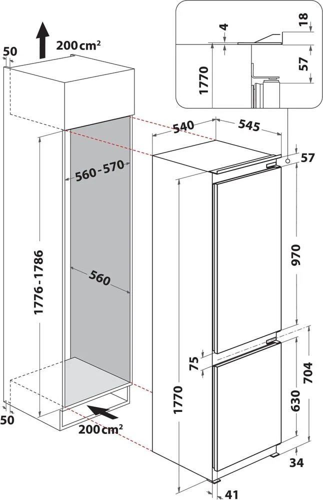 Whirlpool šaldytuvas-šaldiklis Montuojama whc18d071a1