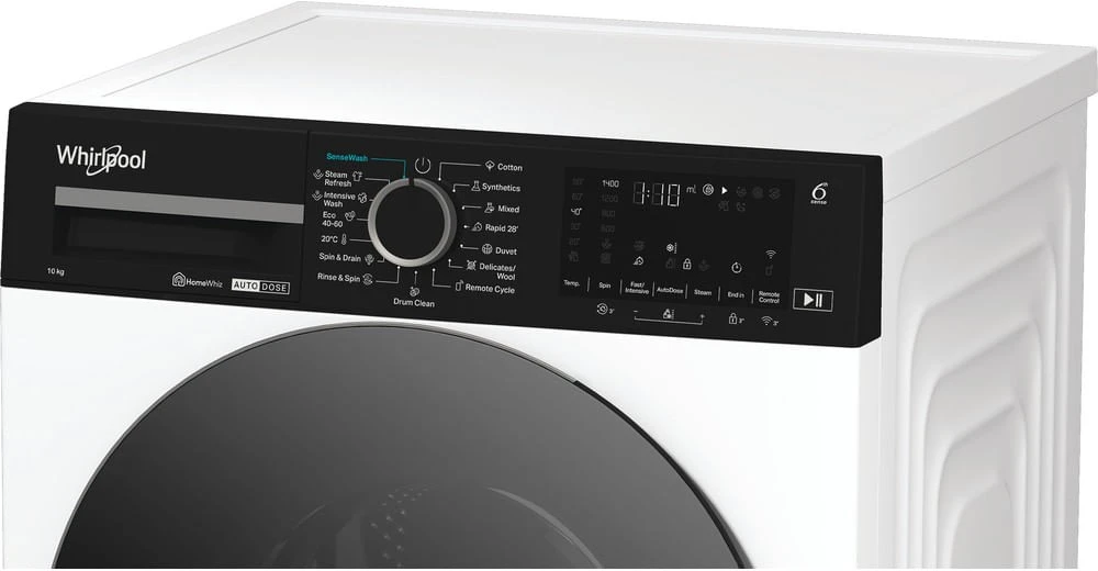 Whirlpool | Skalbimo mašina | WPM 07W ADS EE | Front loading | Energy efficiency class A | Skalbimo talpa 10 kg | 1400 RPM | Gylis 58 cm | Plotis 60 cm | Ekranas | Digital | Steam function | Baltas