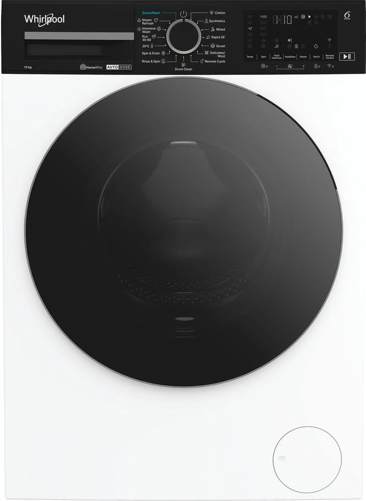 Whirlpool | Skalbimo mašina | WPM 07W ADS EE | Front loading | Energy efficiency class A | Skalbimo talpa 10 kg | 1400 RPM | Gylis 58 cm | Plotis 60 cm | Ekranas | Digital | Steam function | Baltas