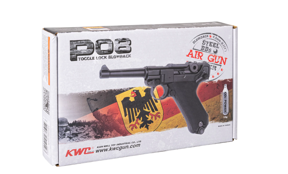 Oro pistoletas RANGER P08 Parabellum KWC kal. 4,5 mm BBs BLOW BACK 21 šūvio FULL METAL CO2 (AAKCMB410AZB)