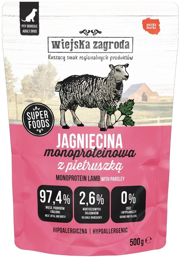 Šunų Maistas - WIEJSKA ZAGRODA Monoproteininis Aviena 500g Be Glitimo