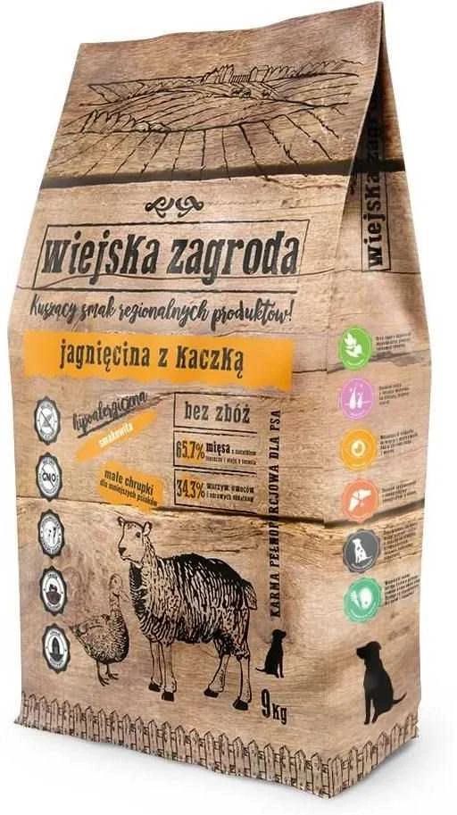 Wiejska Zagroda Sausas šunų ėdalas su ėriena ir antiena (suaugusiems) traškučiais S 9kg
