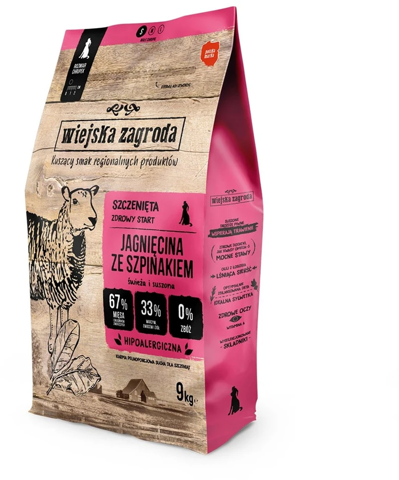 Kaimo ūkis ėriena su špinatais S - sausas maistas šuniukams - 9kg