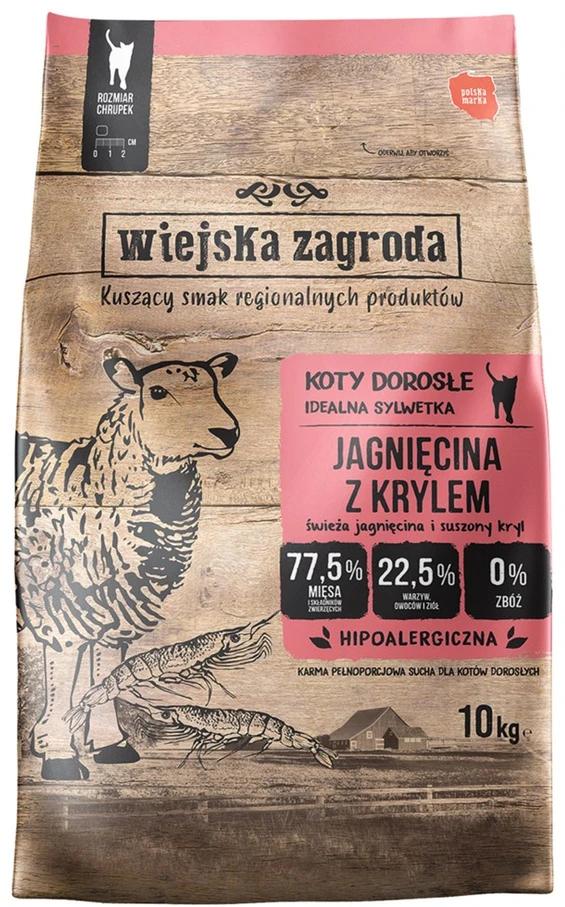 WIEJSKA ZAGRODA ėriena su kriliumi - sausas kačių maistas - 10kg