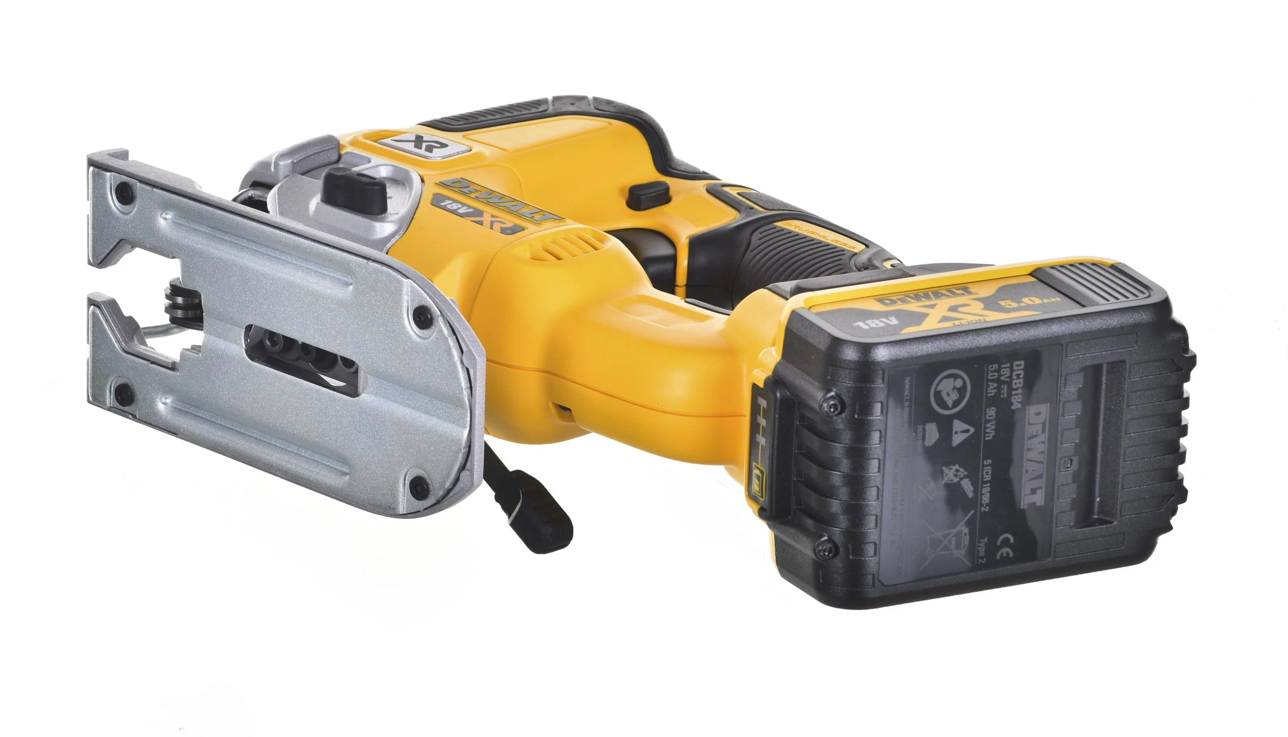 Akumuliatorinis siaurapjūklis DeWalt DCS334P2-QW; 18 V; 2x5,0 Ah akum.