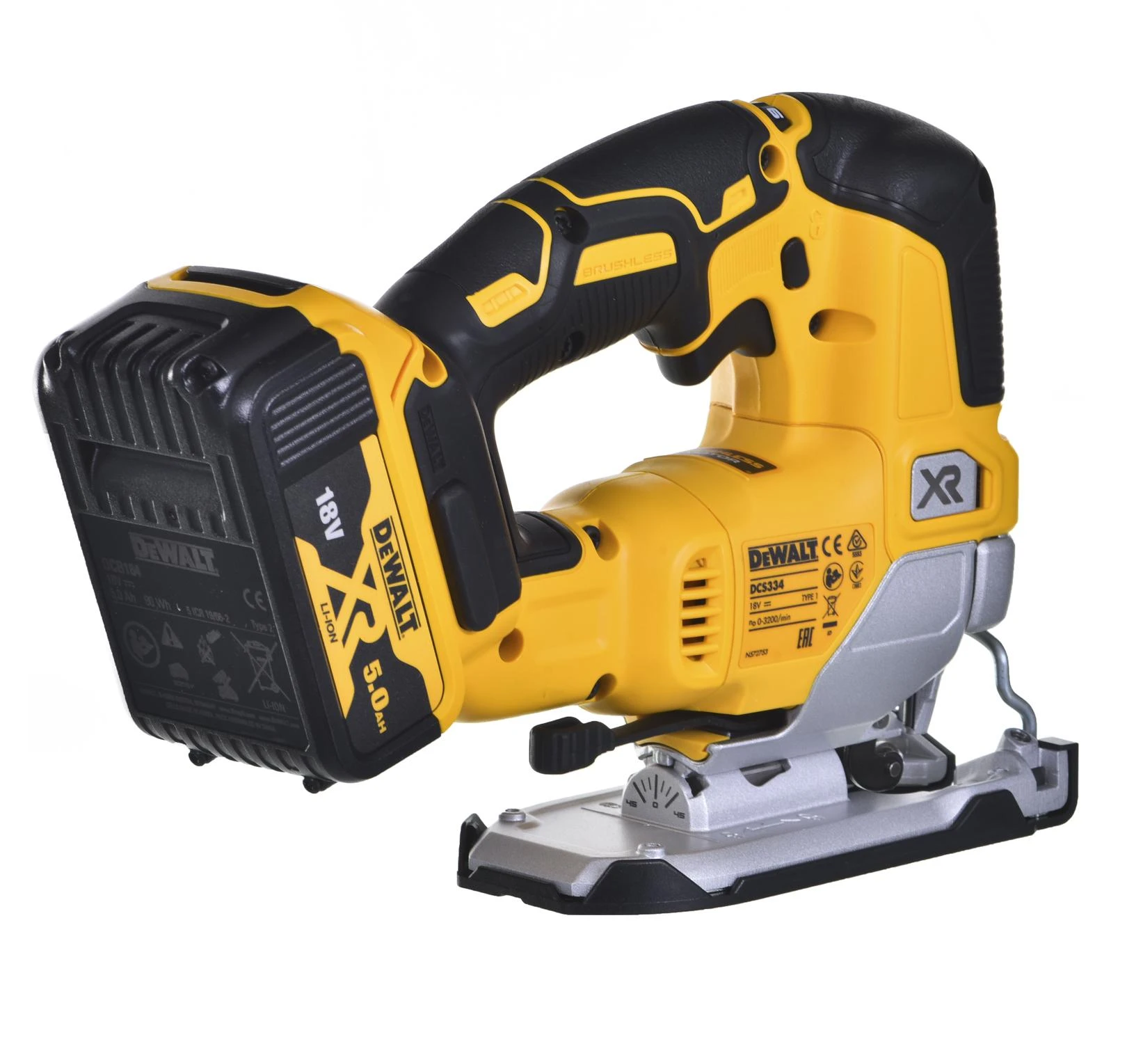 Akumuliatorinis siaurapjūklis DeWalt DCS334P2-QW; 18 V; 2x5,0 Ah akum.