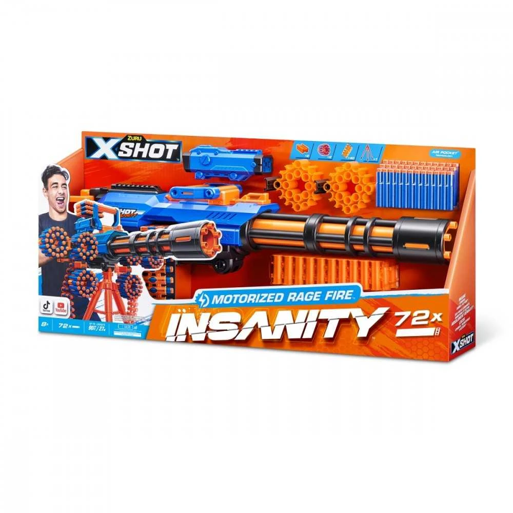 XShot ZURU X-Shot Insanity Rage Fire blasteris su 72 smiginiais, nuotolis 27 m