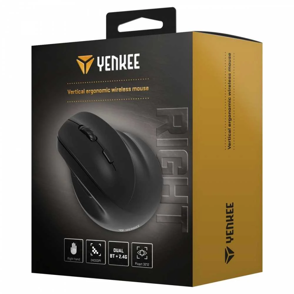 Yenkee Belaidė pelė, ergonomiška dešiniarankiams, su dviem baterijomis (wl+bt)