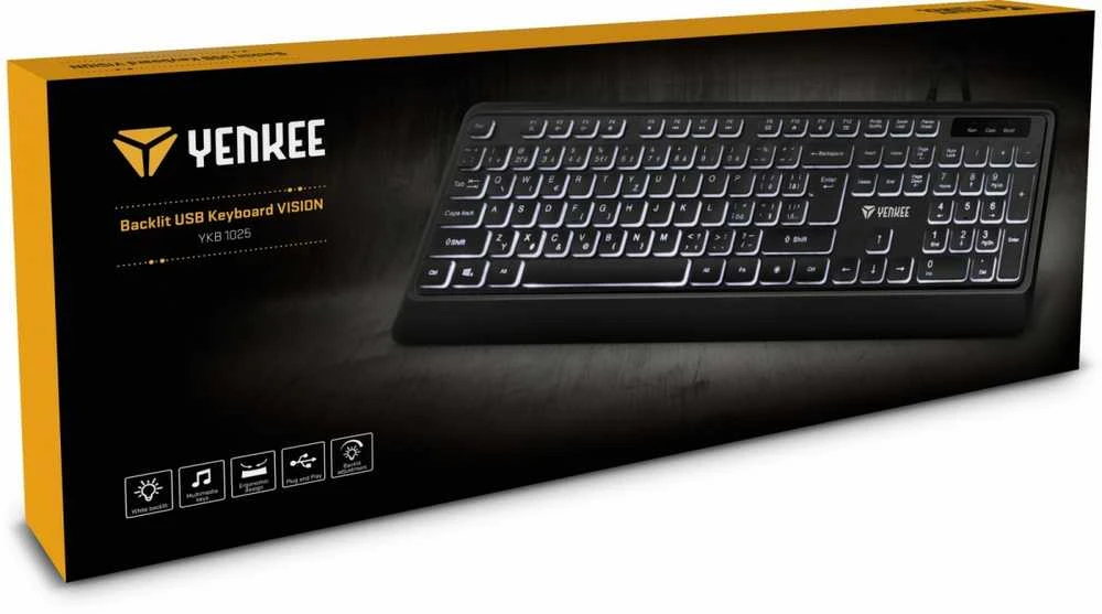 Yenkee Tyli USB klaviatūra su foniniu apšvietimu ir žemo profilio klavišais