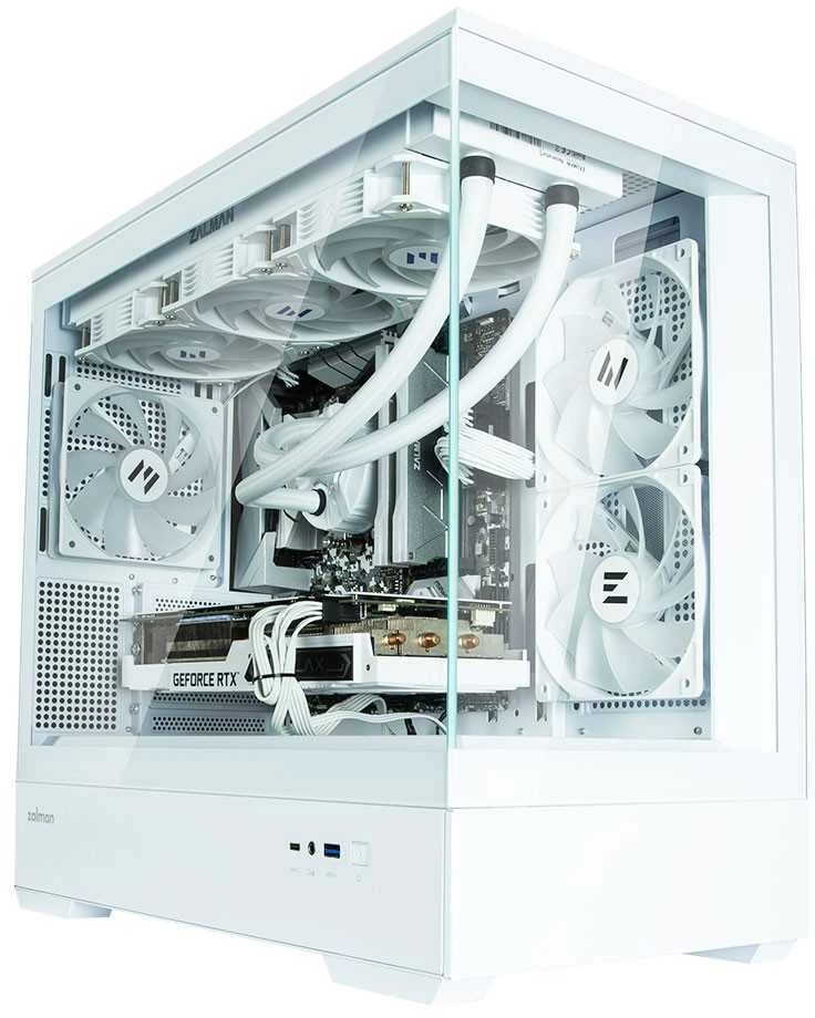 Zalman P30 V2 Baltas micro-ATX grūdinto stiklo panoraminis vaizdas 3 x 120 mm ARGB ventiliatorius