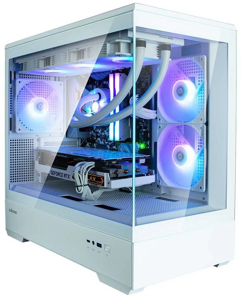 Zalman P30 V2 Baltas micro-ATX grūdinto stiklo panoraminis vaizdas 3 x 120 mm ARGB ventiliatorius