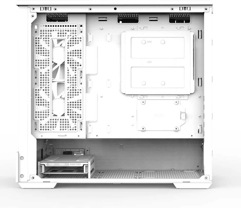 Zalman P30 V2 Baltas micro-ATX grūdinto stiklo panoraminis vaizdas 3 x 120 mm ARGB ventiliatorius
