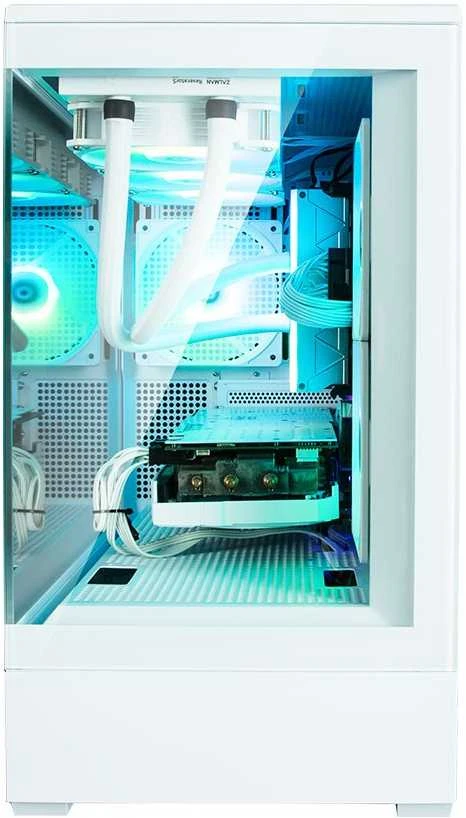 Zalman P30 V2 Baltas micro-ATX grūdinto stiklo panoraminis vaizdas 3 x 120 mm ARGB ventiliatorius