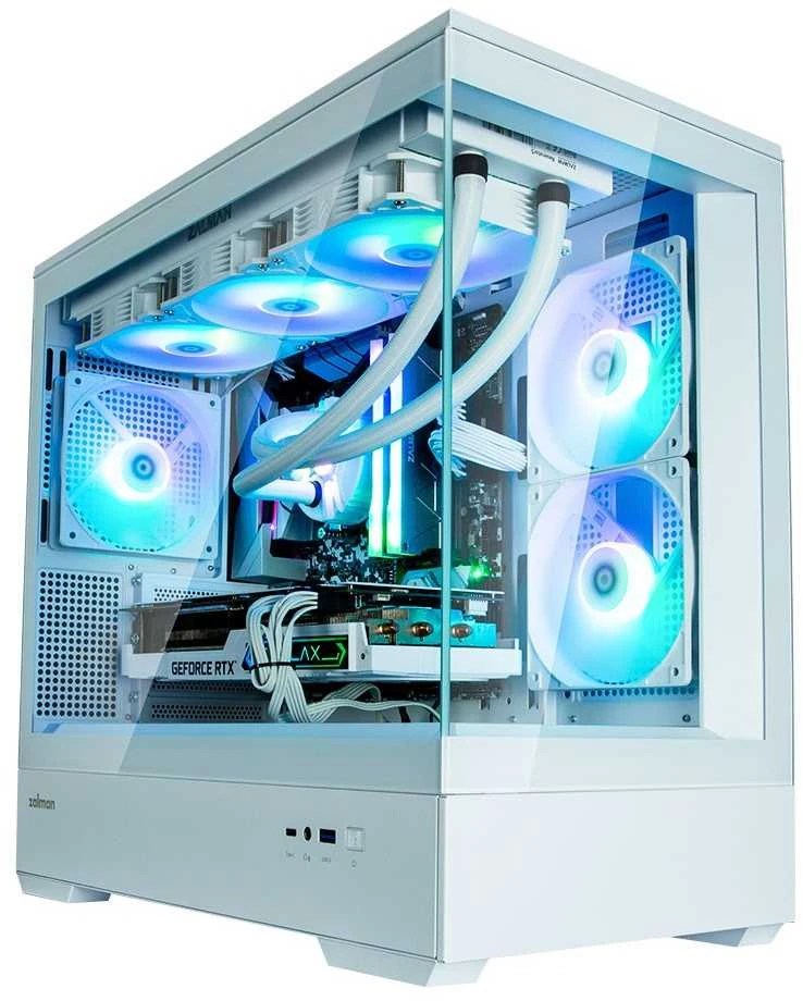 Zalman P30 V2 Baltas micro-ATX grūdinto stiklo panoraminis vaizdas 3 x 120 mm ARGB ventiliatorius
