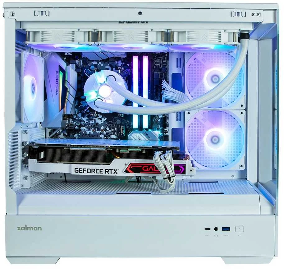 Zalman P30 V2 Baltas micro-ATX grūdinto stiklo panoraminis vaizdas 3 x 120 mm ARGB ventiliatorius