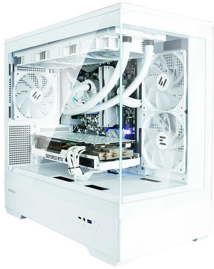 Zalman P30 V2 Baltas micro-ATX grūdinto stiklo panoraminis vaizdas 3 x 120 mm ARGB ventiliatorius