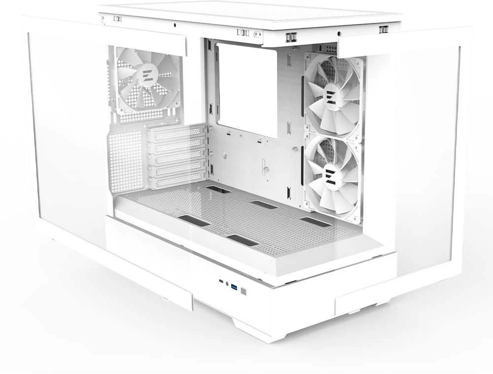Zalman P30 V2 Baltas micro-ATX grūdinto stiklo panoraminis vaizdas 3 x 120 mm ARGB ventiliatorius