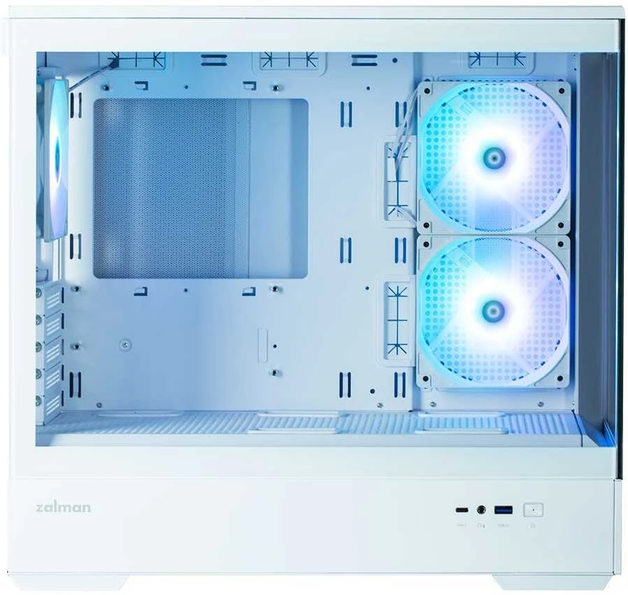 Zalman P30 V2 Baltas micro-ATX grūdinto stiklo panoraminis vaizdas 3 x 120 mm ARGB ventiliatorius