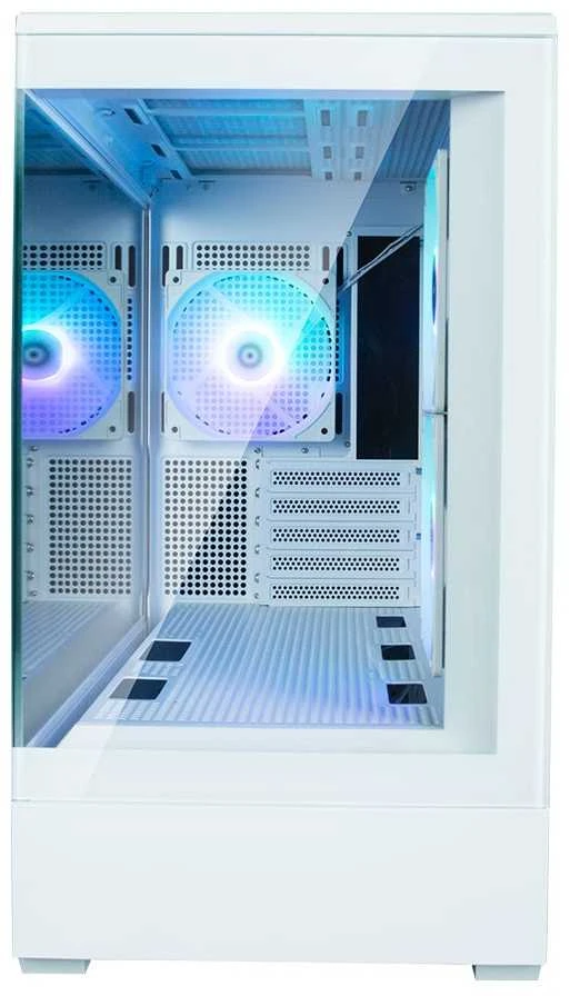 Zalman P30 V2 Baltas micro-ATX grūdinto stiklo panoraminis vaizdas 3 x 120 mm ARGB ventiliatorius