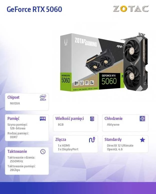 Zotac žaidimų vaizdo plokštė GeForce RTX 5060 AMP NVIDIA 8 GB GDDR7
