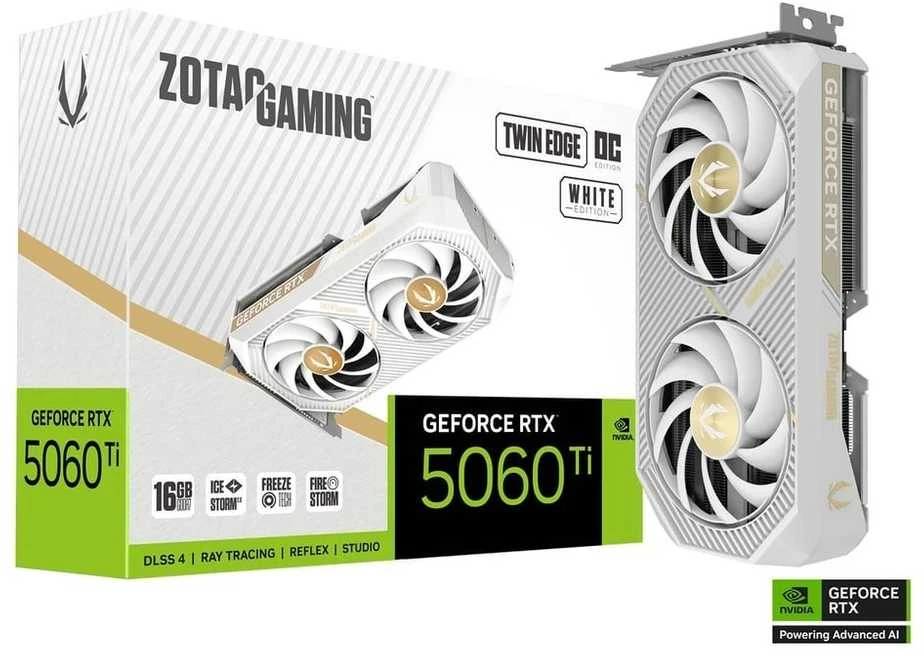 „Zotac“ žaidimų vaizdo plokštė „GeForce RTX 5060 Ti Twin Edge OC“, balta