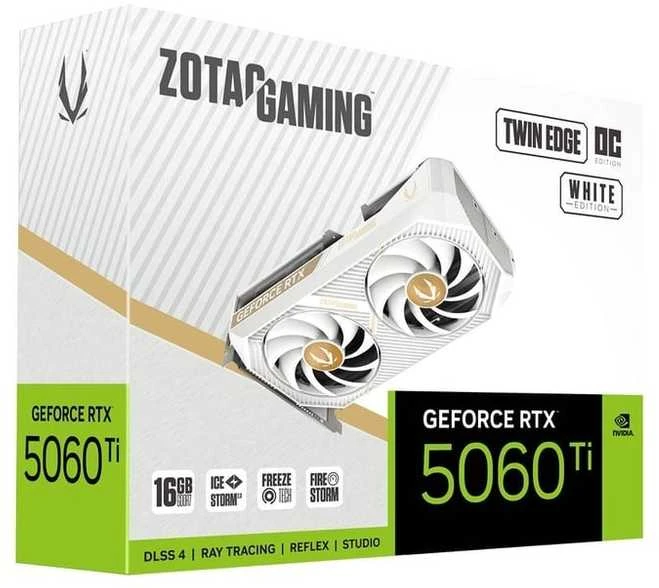 „Zotac“ žaidimų vaizdo plokštė „GeForce RTX 5060 Ti Twin Edge OC“, balta