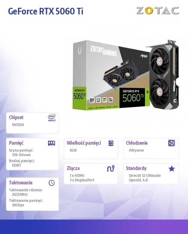 Vaizdo plokštė Zotac GAMING GeForce RTX 5060 Ti AMP NVIDIA 8 GB GDDR7