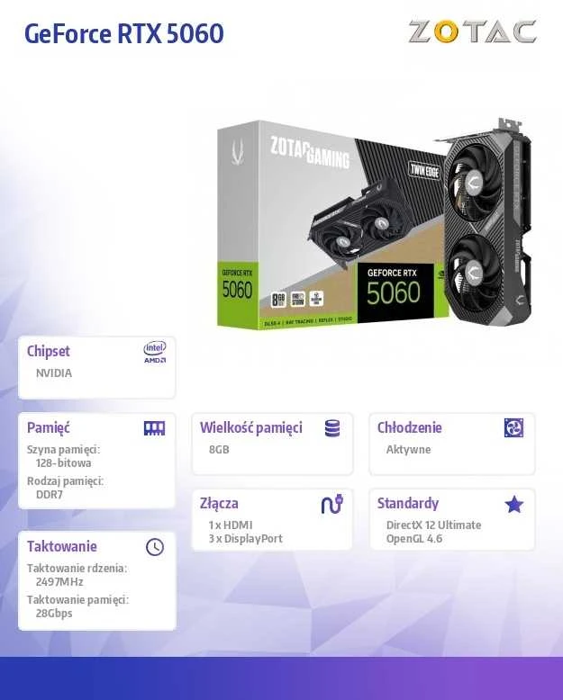 Zotac žaidimų vaizdo plokštė GeForce RTX 5060 Twin Edge NVIDIA 8 GB GDDR7