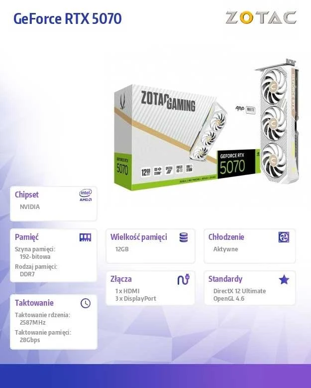 Zotac ŽAIDIMŲ vaizdo plokštė GeForce RTX 5070 AMP NVIDIA 12 GB GDDR7
