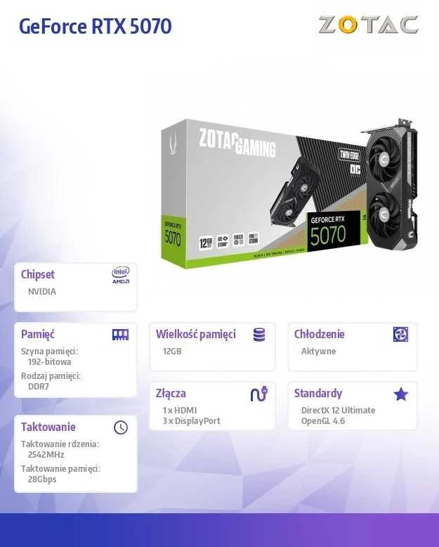 Zotac žaidimų vaizdo plokštė GeForce RTX 5070 Twin Edge OC NVIDIA 12 GB GDDR7
